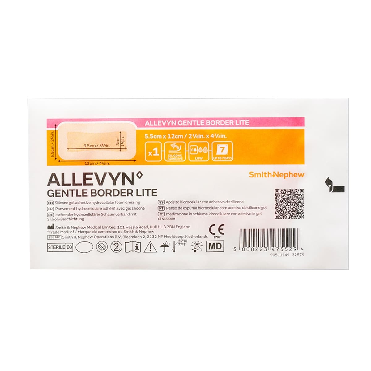 Allevyn Gentle Border Lite Foam Dressing 5.5cm x 12.5cm 10 Pack