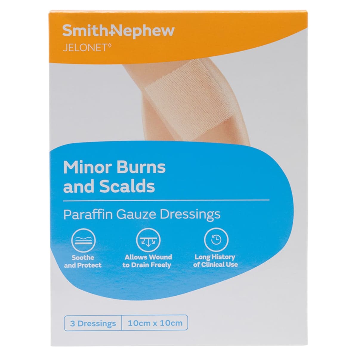 Jelonet Paraffin Gauze Dressing 10cm X 10cm 3 Pack