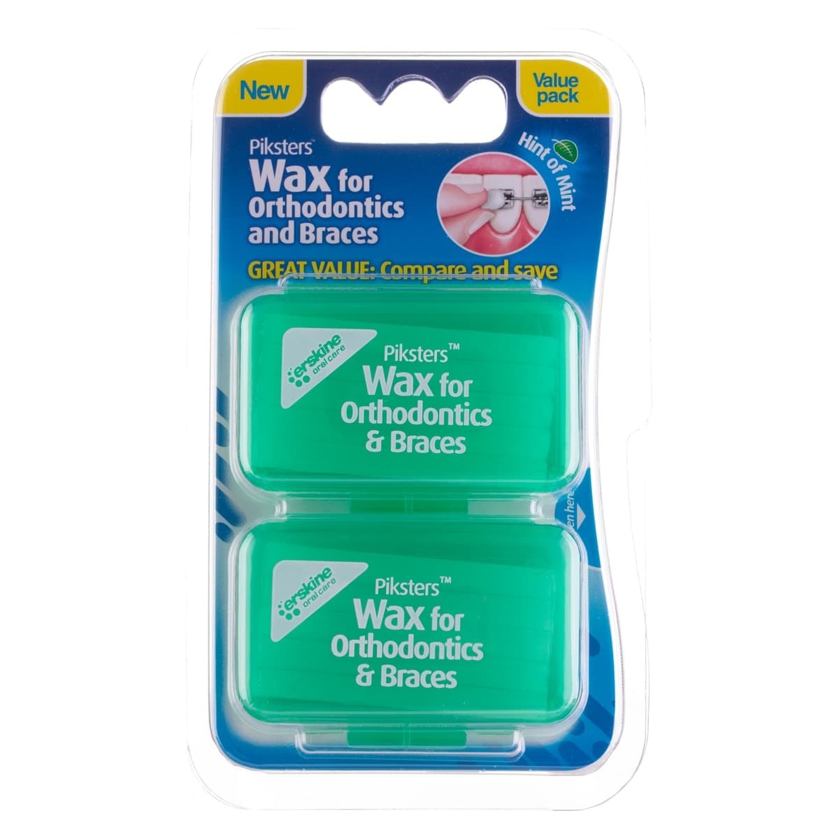 Piksters Wax for Orthodontics & Braces Mint Twin Pack