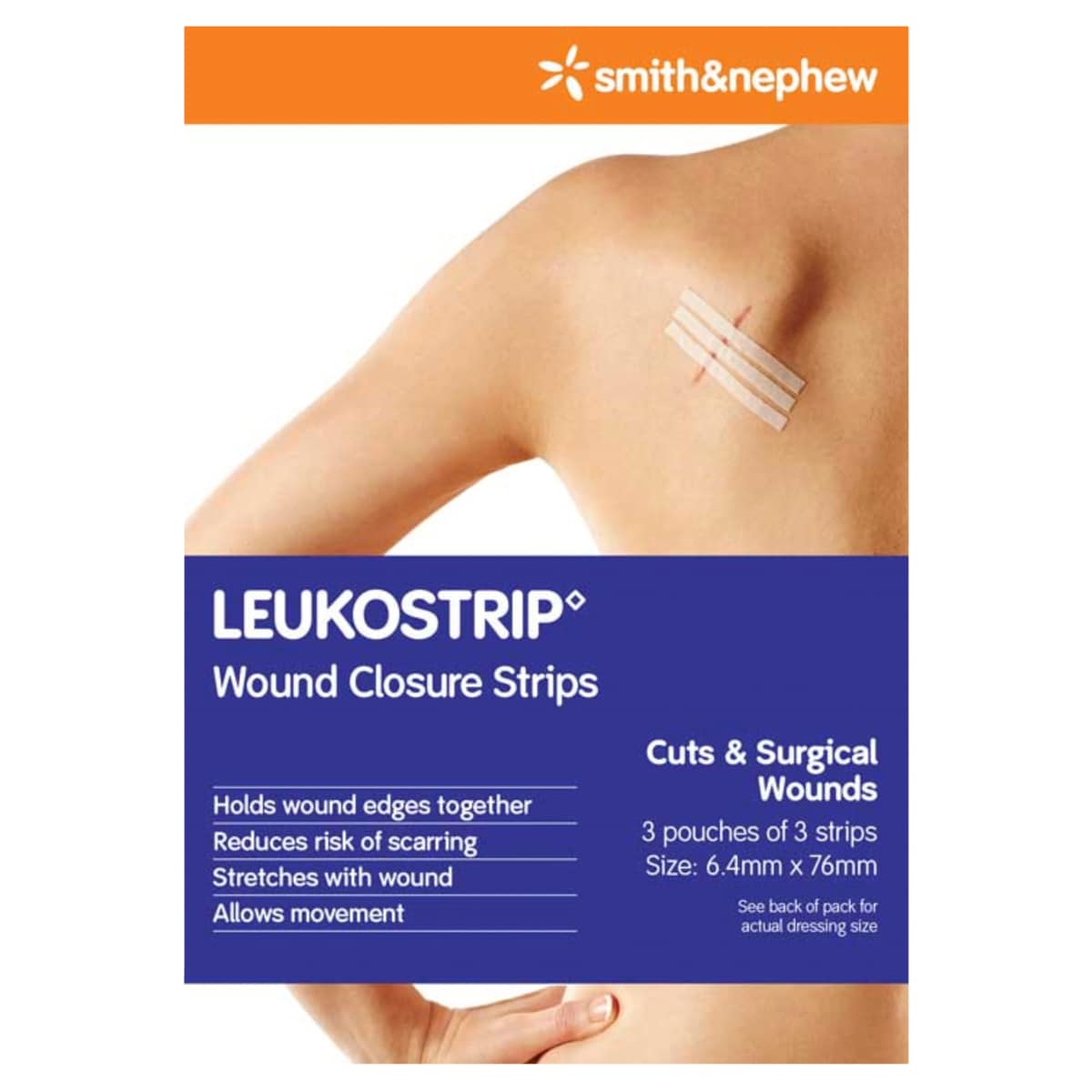 Leukostrip Wound Closure Strips 6.4mm x 76mm - 3 Pack