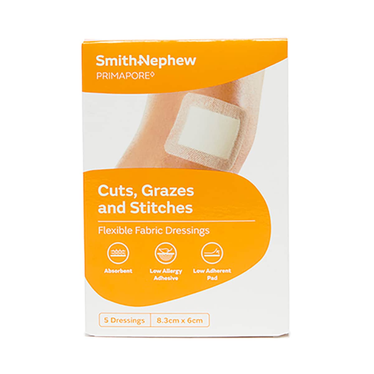 Primapore Flexible Fabric Dressing 8.3cm x 6cm 5 Pack