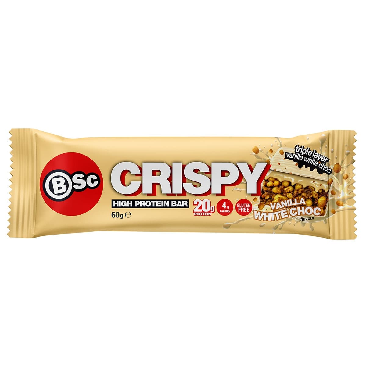 BSc Crispy Protein Bar Vanilla White Choc 60g