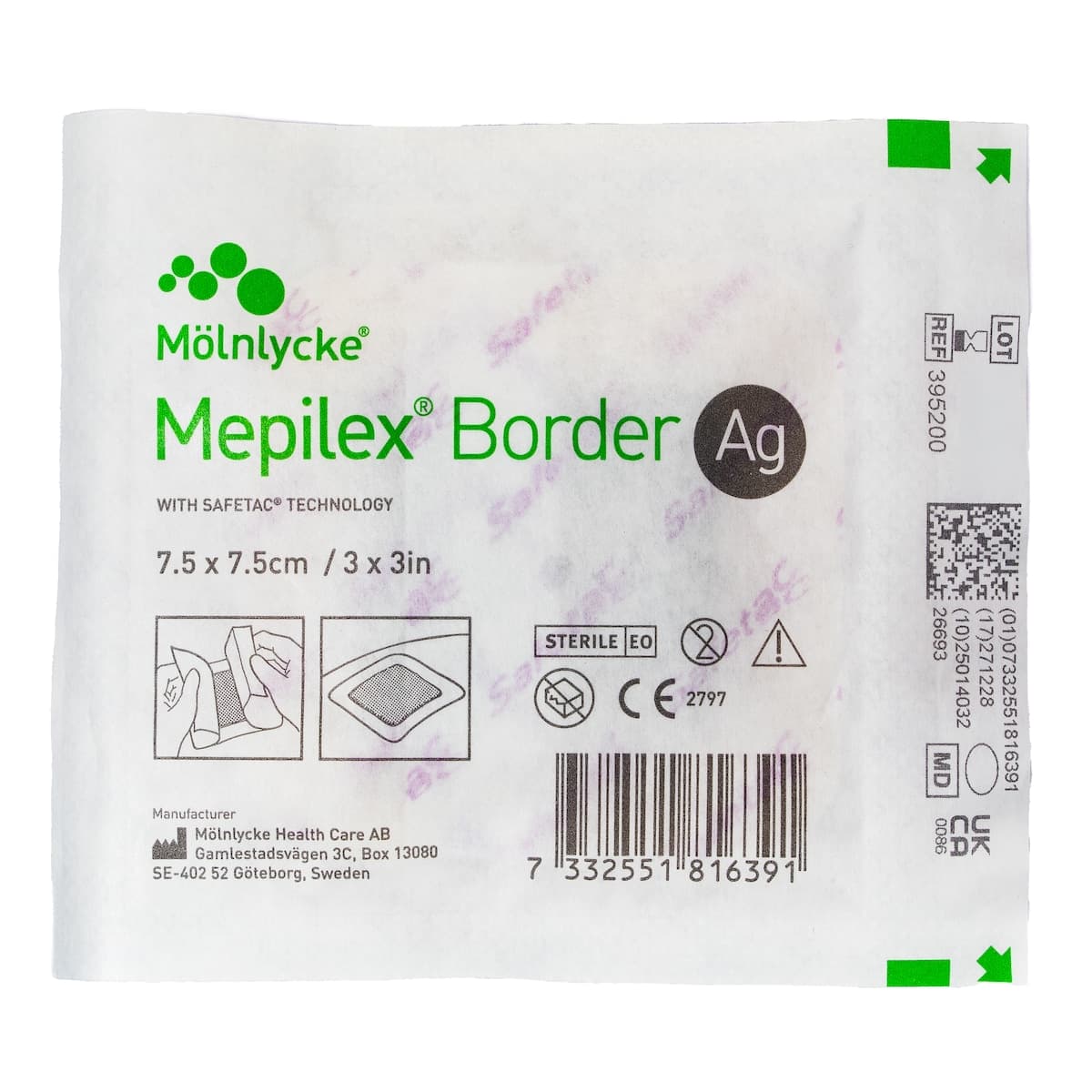 Mepilex Border AG Wound Dressing 395200 7.5cm x 7.5cm Single