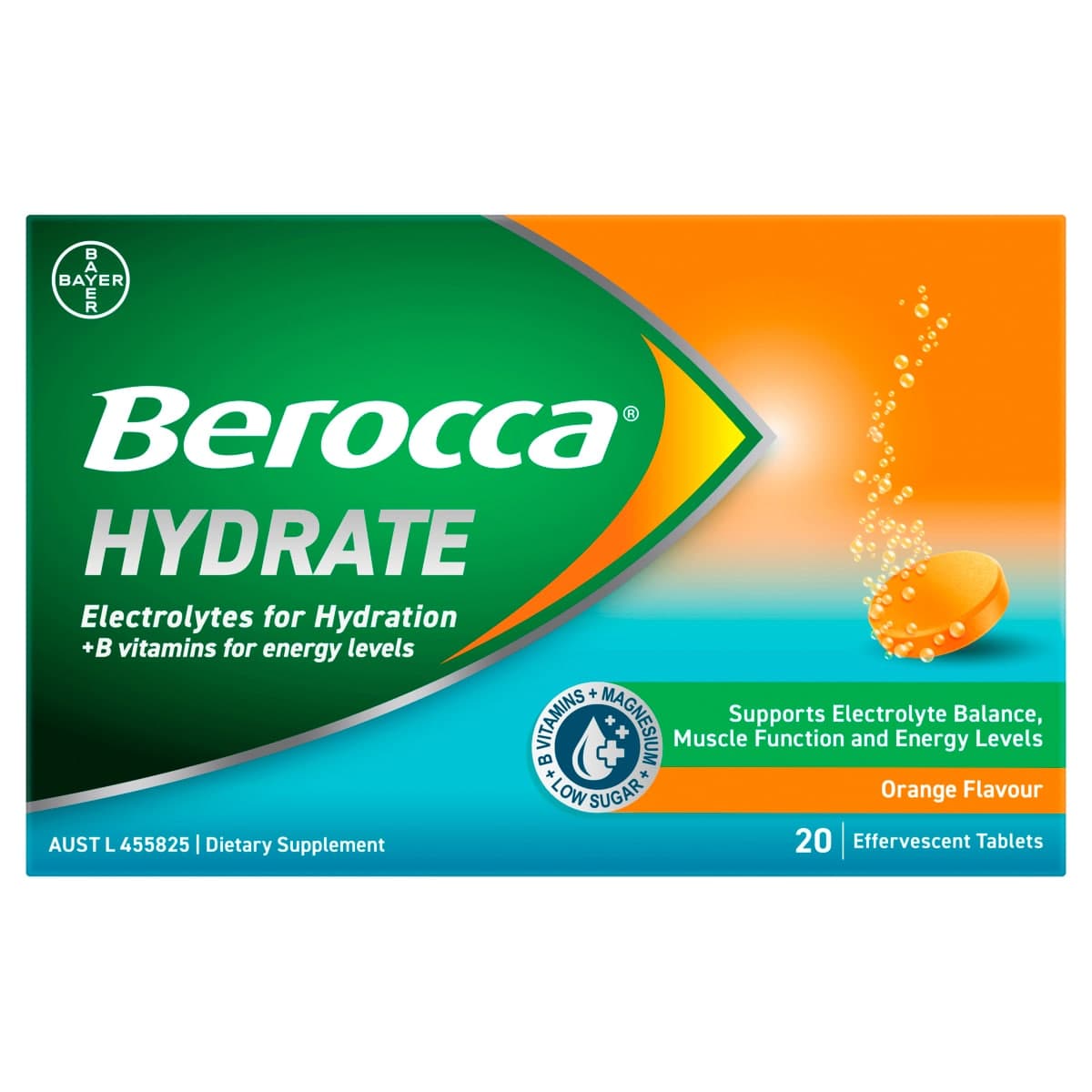 Berocca Hydrate Electrolyte Effervescent Tablets Orange 20 Pack
