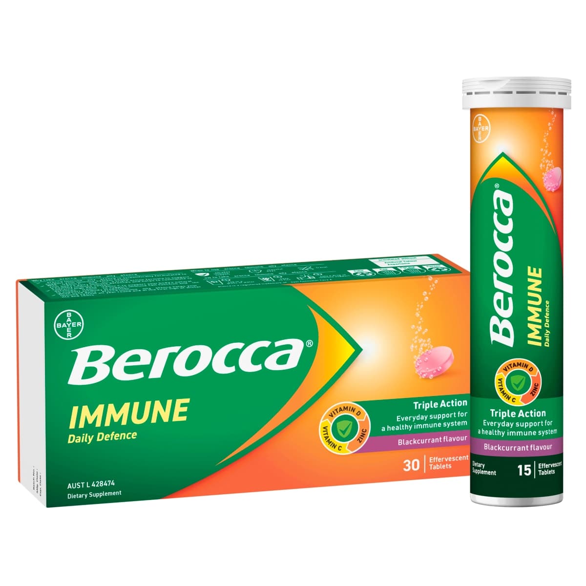 Berocca Immune Effervescent Tablets Blackcurrant 30 Pack