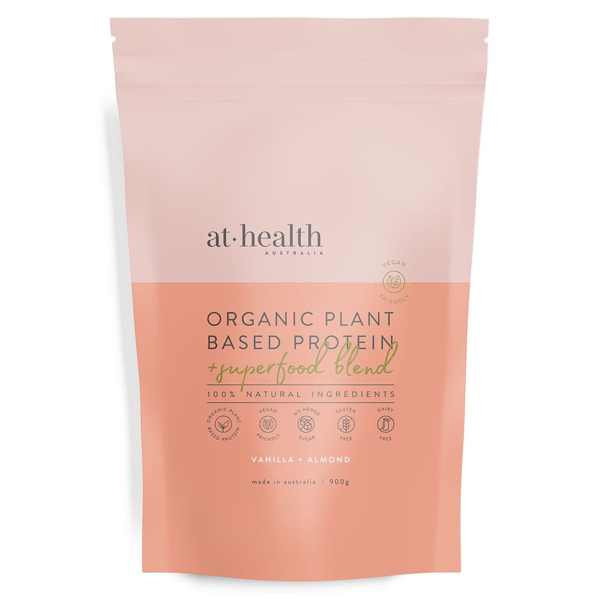 At Health Australia Organic Plant Based Protein Vanilla & Almond 900g