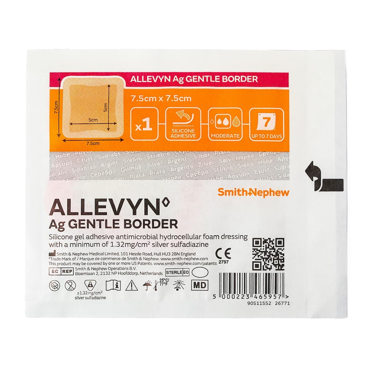 Allevyn AG Gentle Border Silicone Silver Dressing 7.5cm x 7.5cm Single