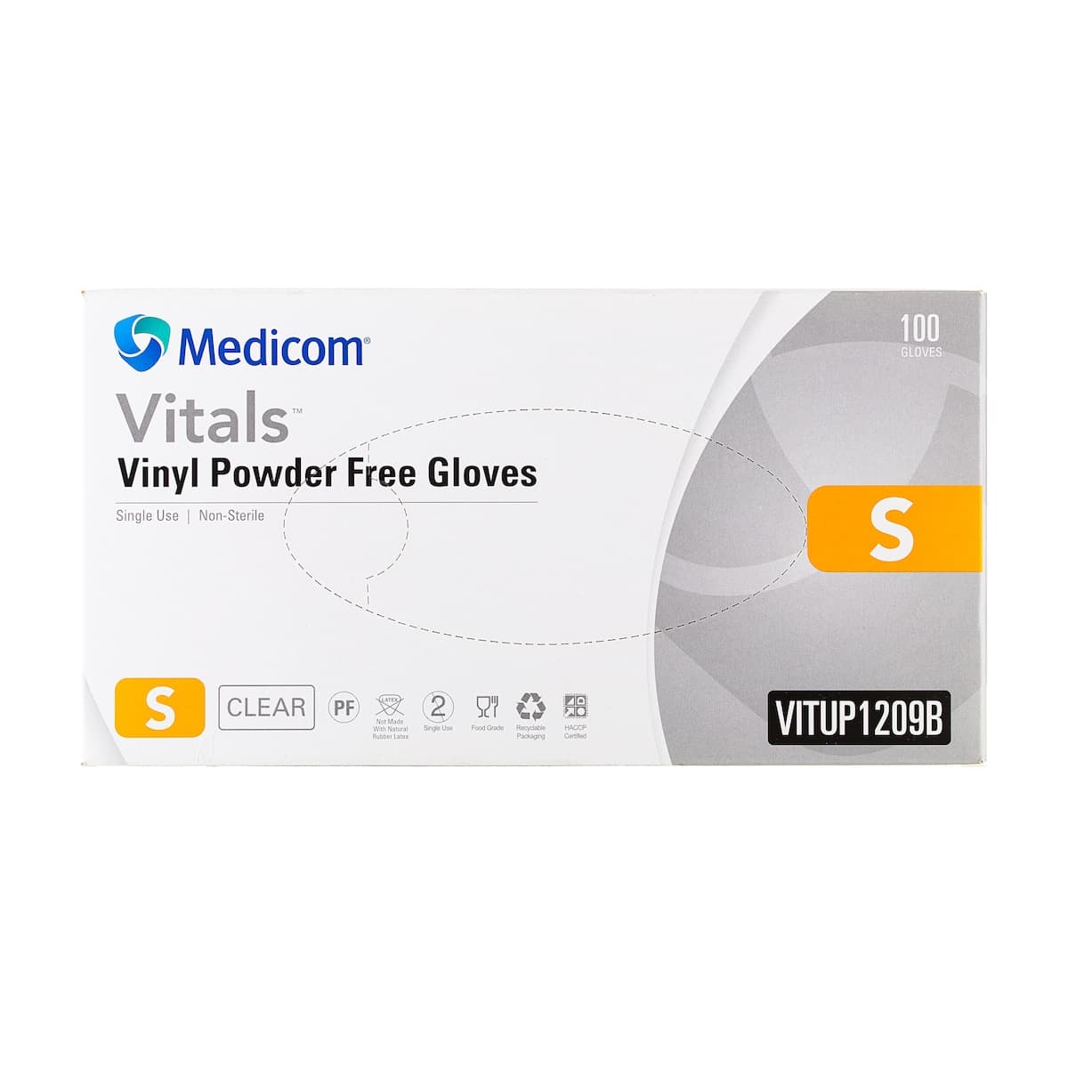 Medicom Vinyl Gloves Powder Free Small 100 Pack (Branding may differ depending on availability)