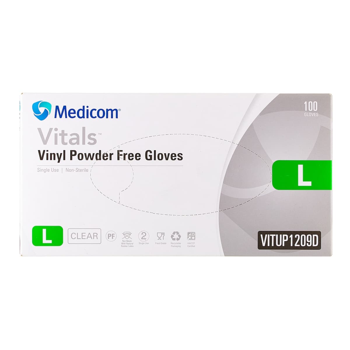 Medicom Vinyl Gloves Powder Free Large 100 Pack (Branding may differ depending on availability)