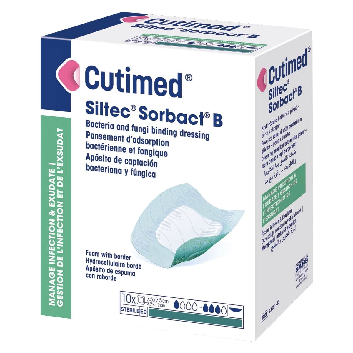 Cutimed Siltec B Sterile Adhesive Foam Dressing 7.5cm x 7.5cm 10 Pack