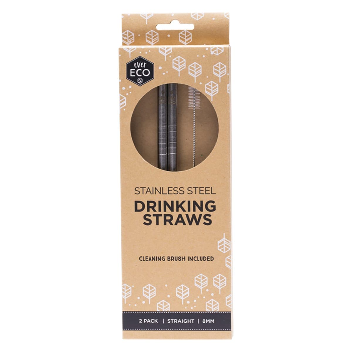 Ever Eco Stainless Steel Straws with Cleaning Brush Straight 2 Pack