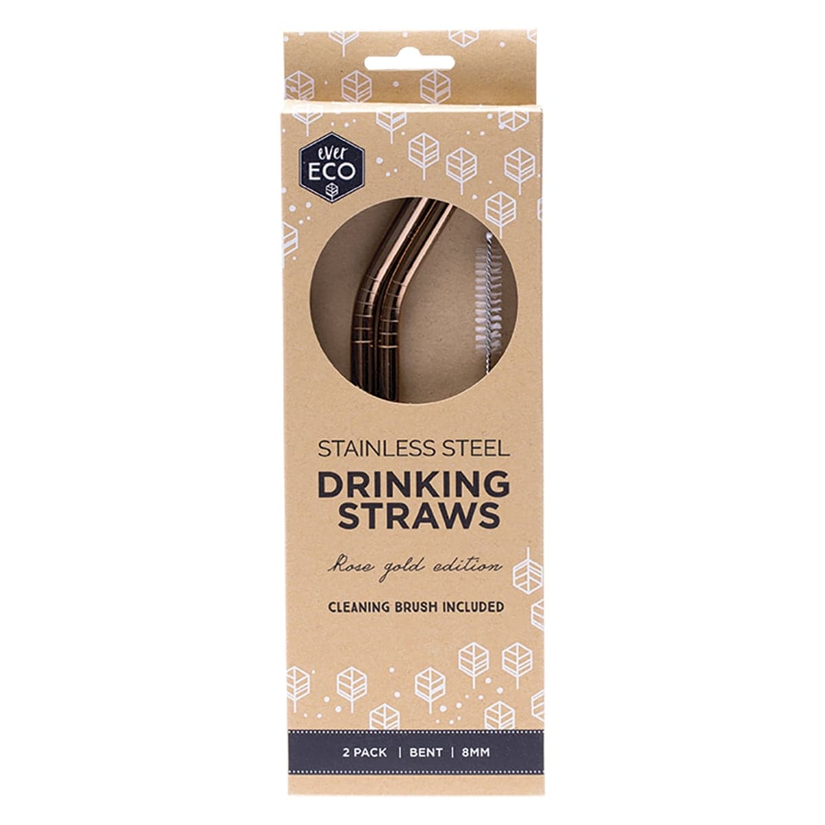 Ever Eco Stainless Steel Straws with Cleaning Brush Rose Gold Bent 2 Pack