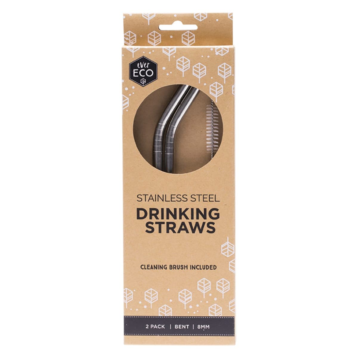 Ever Eco Stainless Steel Straws with Cleaning Brush Bent 2 Pack