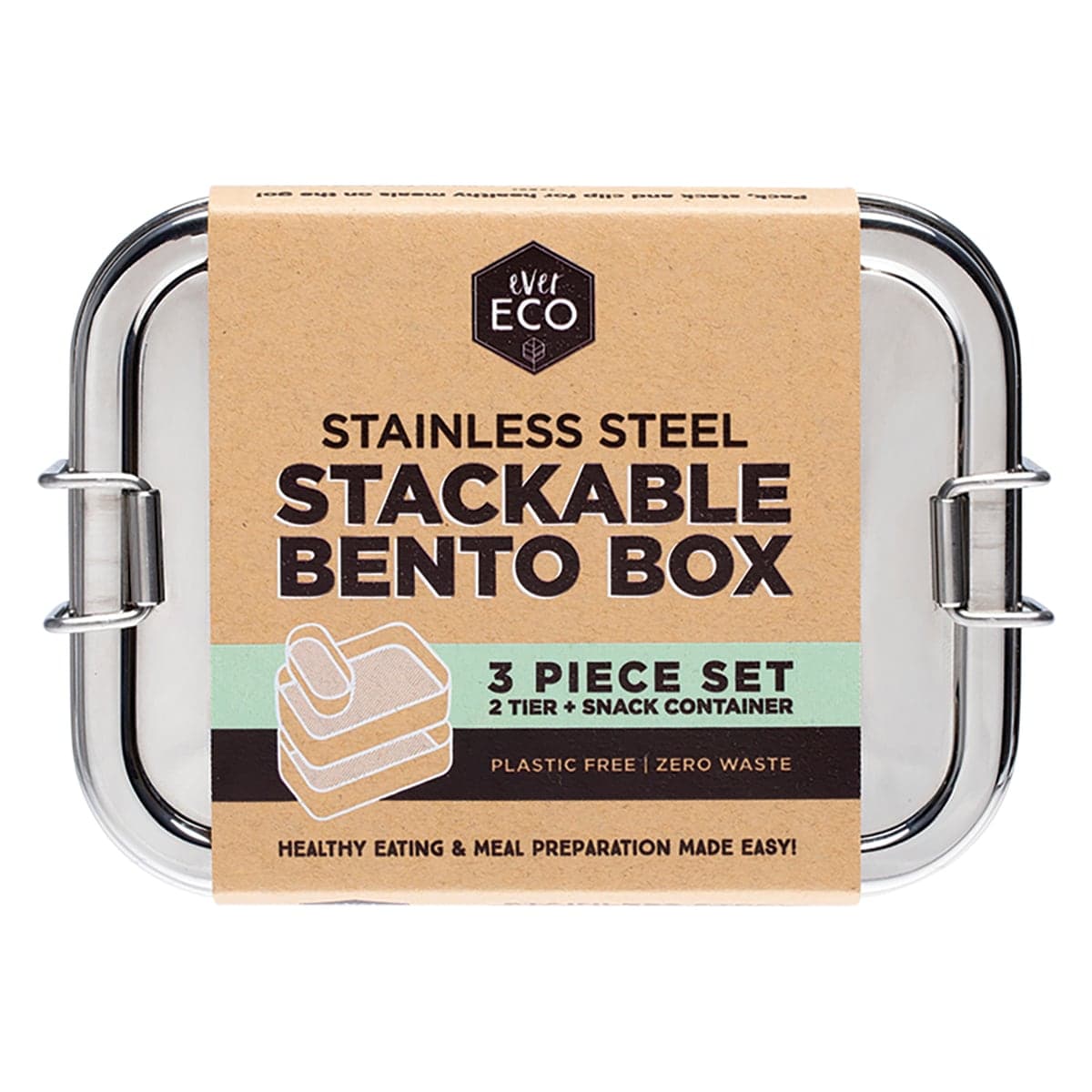 Ever Eco Bento Box Stackable Bento 2 Tier + Mini Snack Container 1200ml