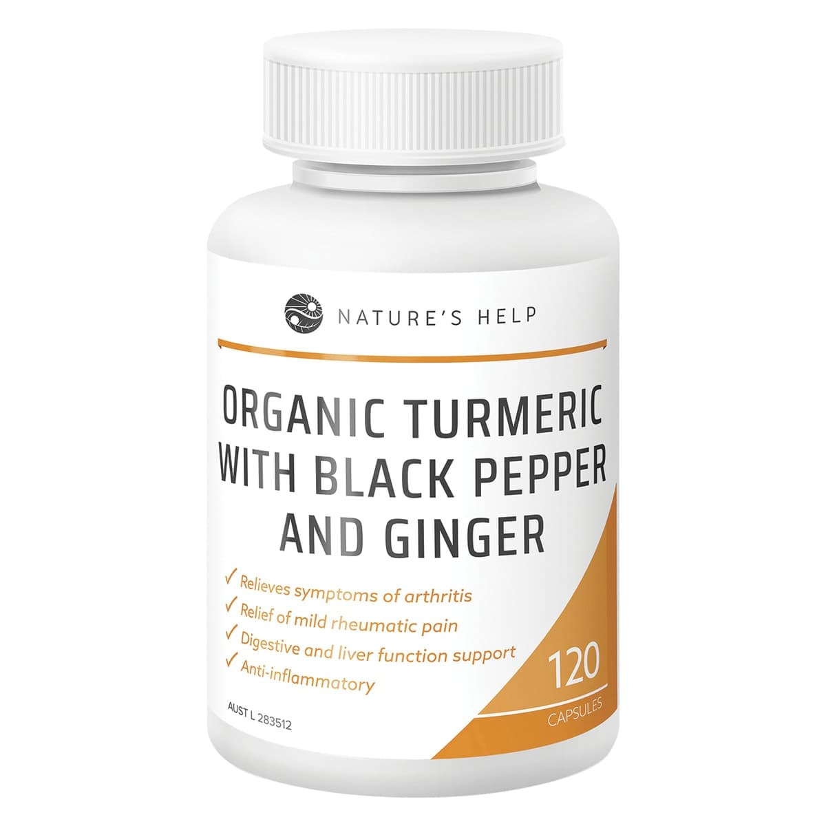 Nature's Help Organic Turmeric with Black Pepper and Ginger 120 Capsules