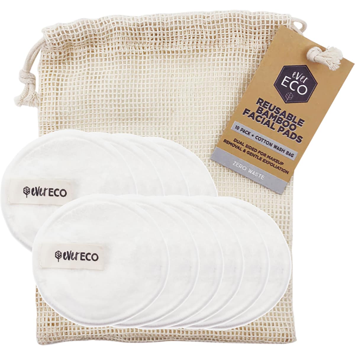 Ever Eco 10 Reusable Bamboo Facial Pads With Cotton Wash Bag