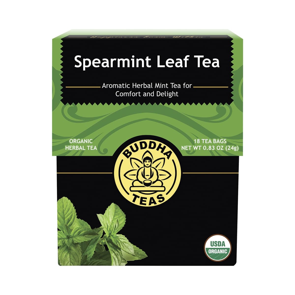 Buddha Teas Organic Herbal Tea Bags Spearmint Leaf Tea 18 Pack