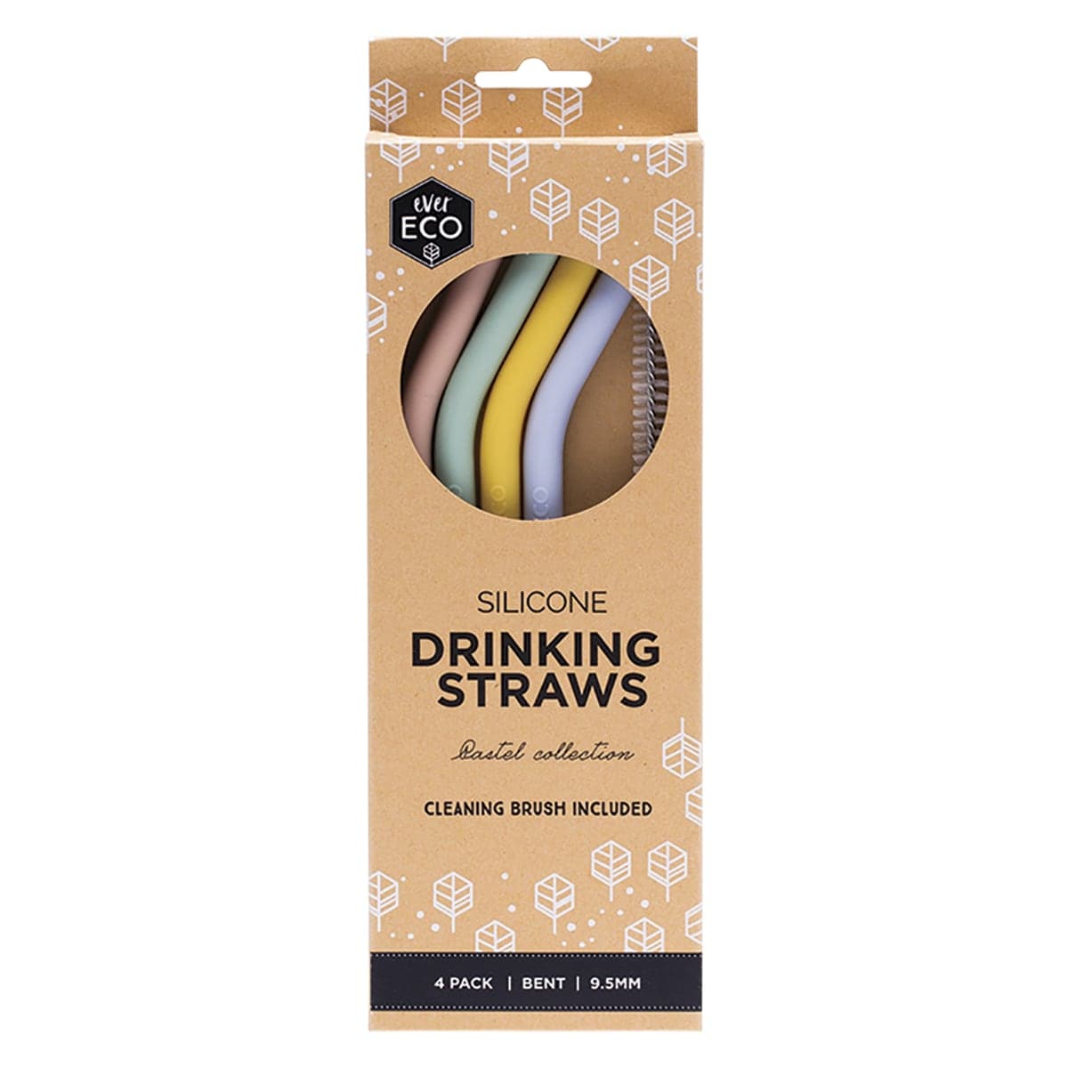 Ever Eco Silicone Drinking Straws Bent Pastel Collection 4 Pack