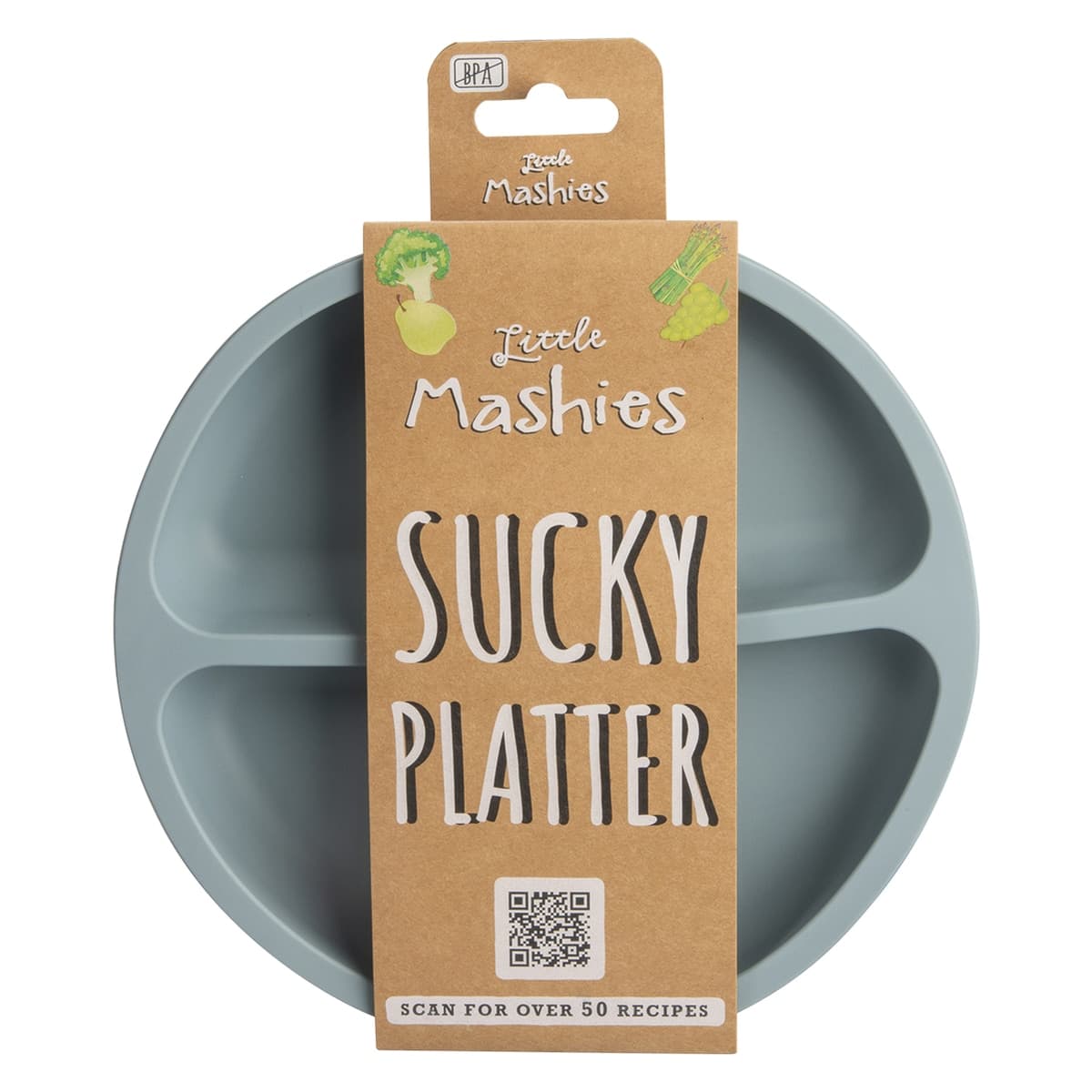 Little Mashies Silicone Sucky Platter Plate Dusty Blue
