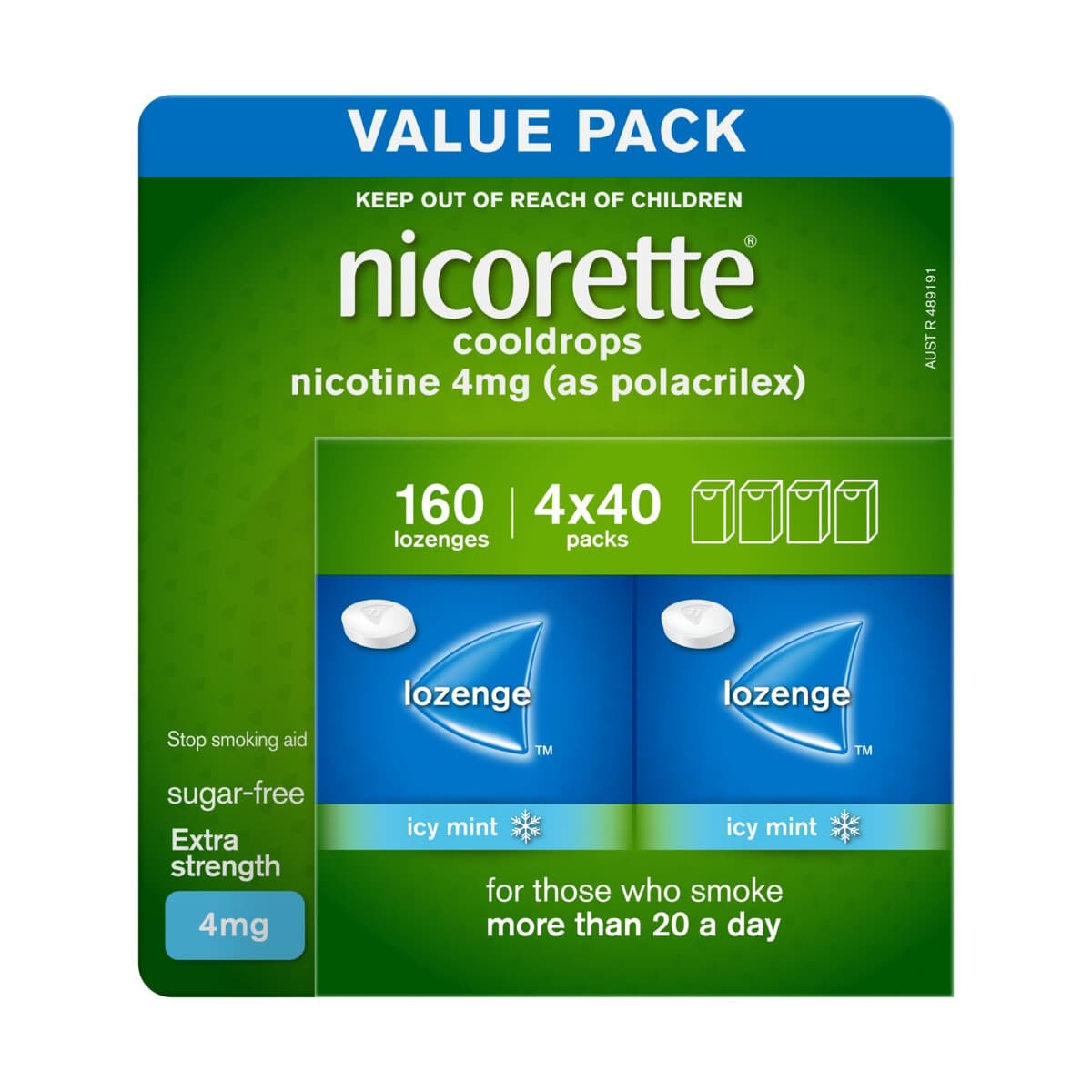Nicorette Cooldrops Quit Smoking Nicotine Lozenges Icy Mint 4mg 160 Pack