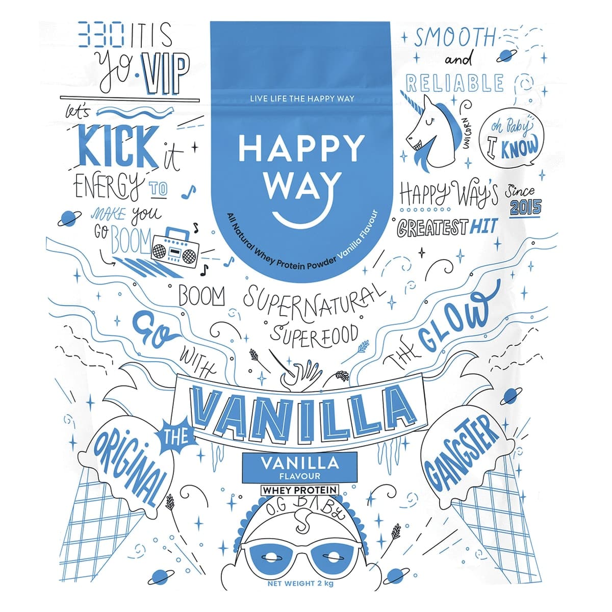 Happy Way Whey Protein Powder Vanilla 2kg