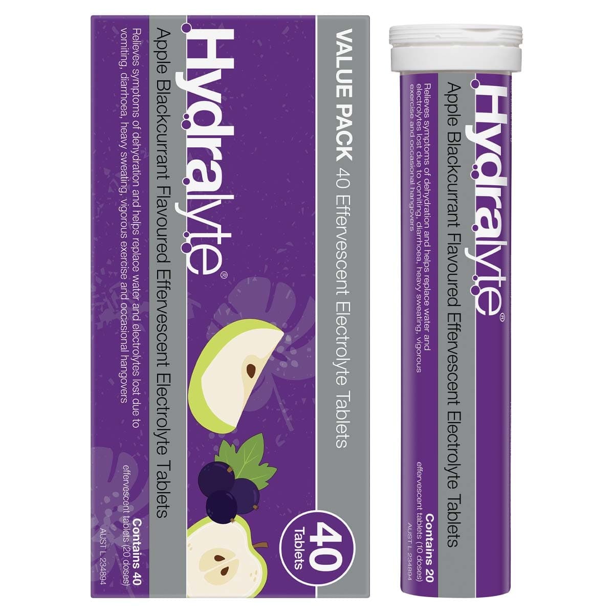 Hydralyte Effervescent Electrolyte Tablets Apple Blackcurrant 40 Pack