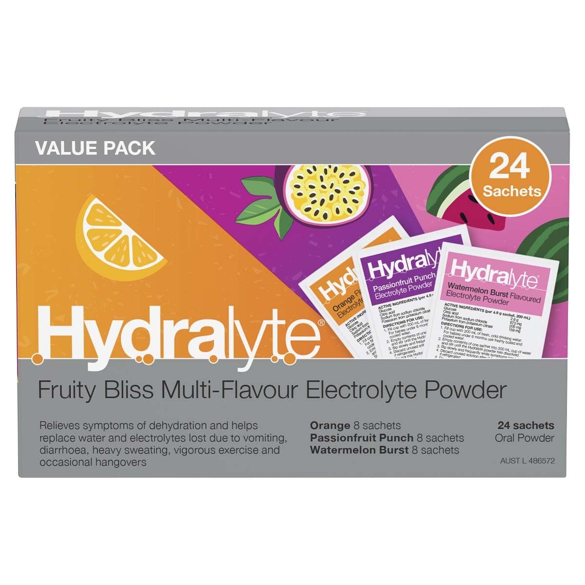 Hydralyte Electrolyte Powder Fruity Bliss Multi-Flavour 24 x 4.9g Sachets