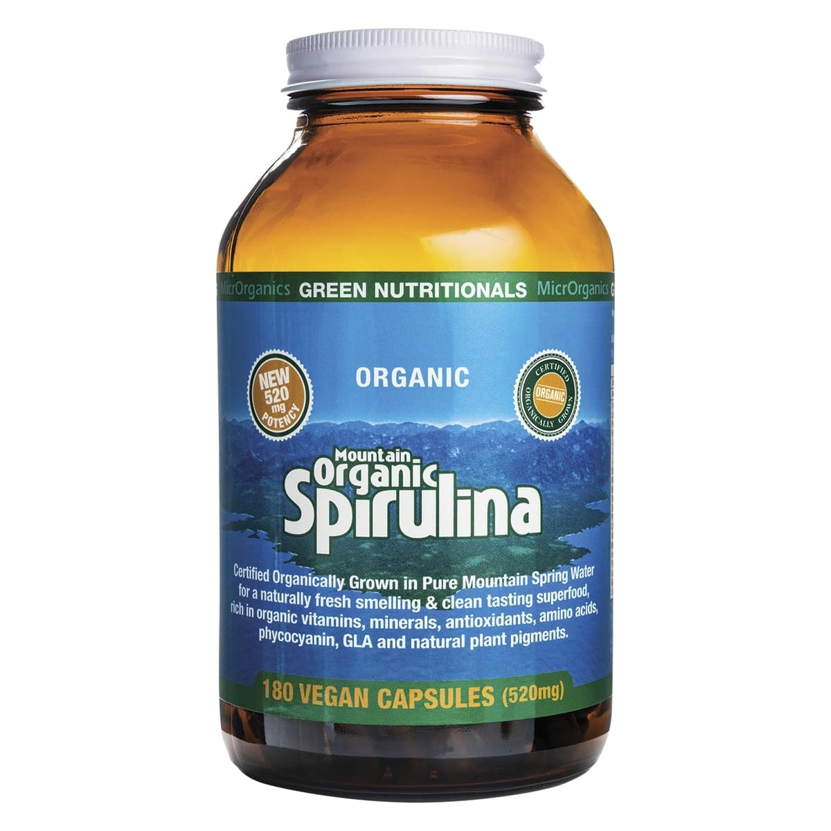 Green Nutritionals Mountain Organic Spirulina 180 Capsules