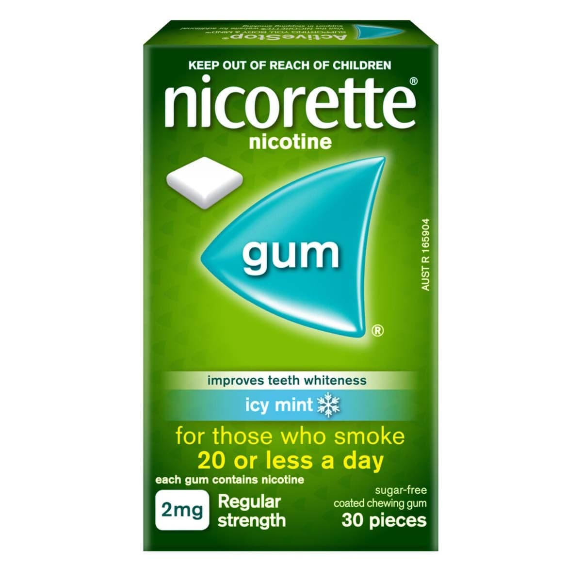 Nicorette Quit Smoking Nicotine Gum 2mg Icy Mint 30 Pack