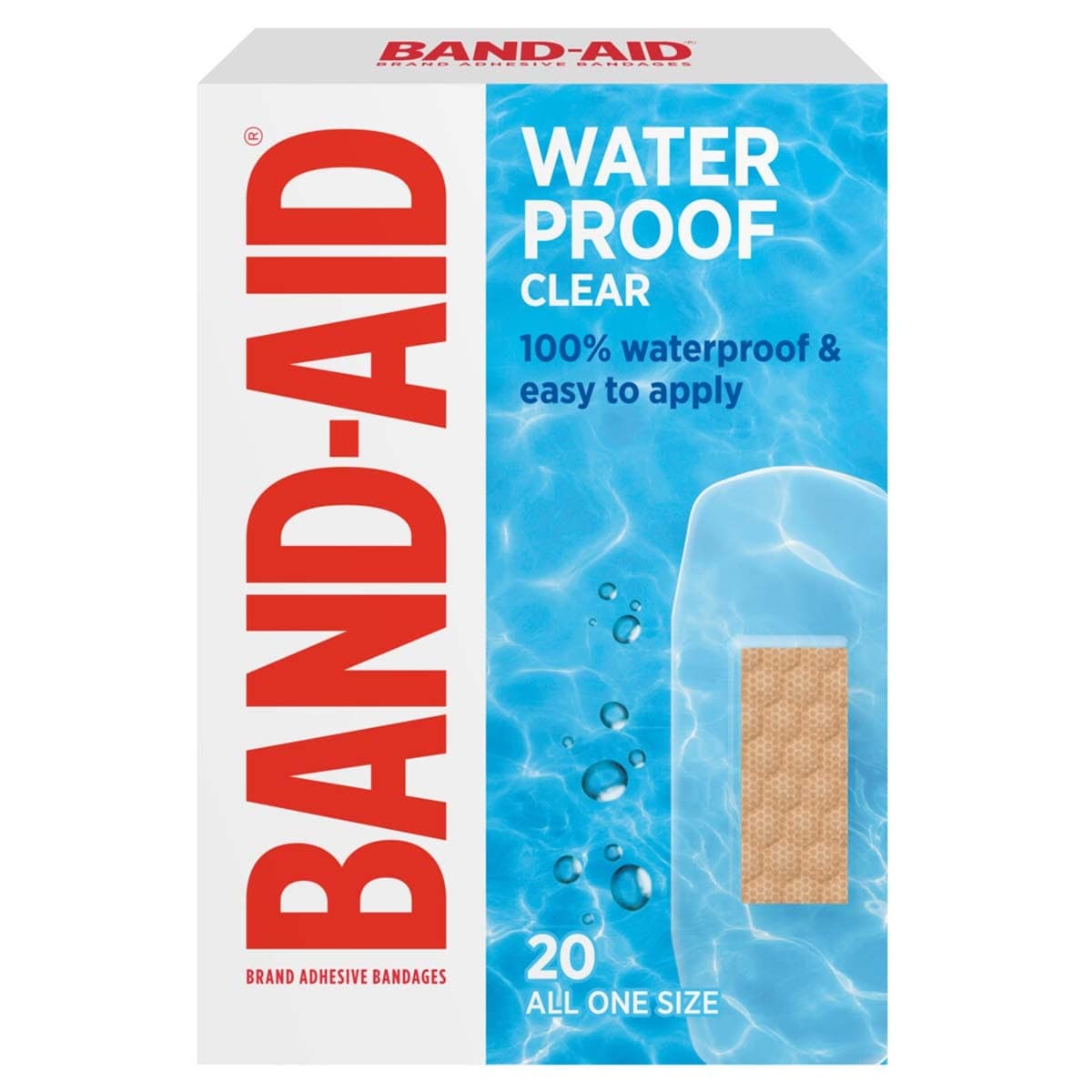 Band-Aid Clear Waterproof Bandage Strips Regular 20 Pack