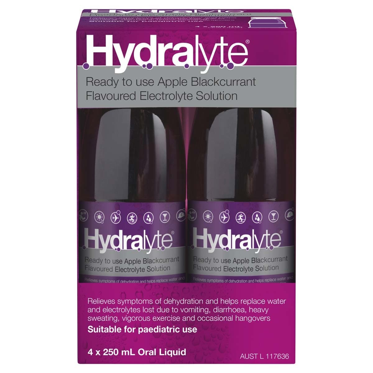 Hydralyte Ready to Drink Solution Apple Blackcurrant 4 x 250ml