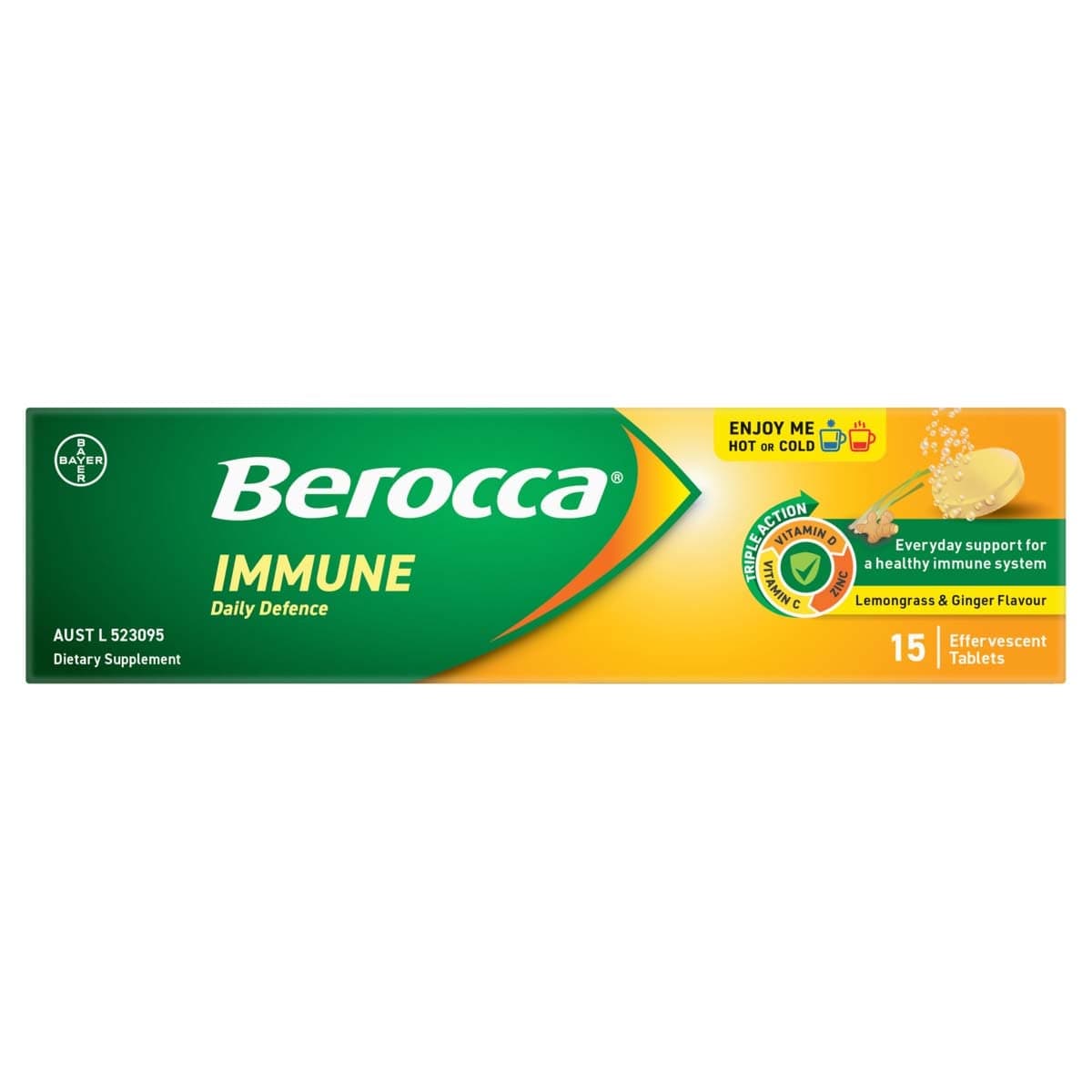 Berocca Immune Effervescent Tablets Lemongrass & Ginger 15 Pack