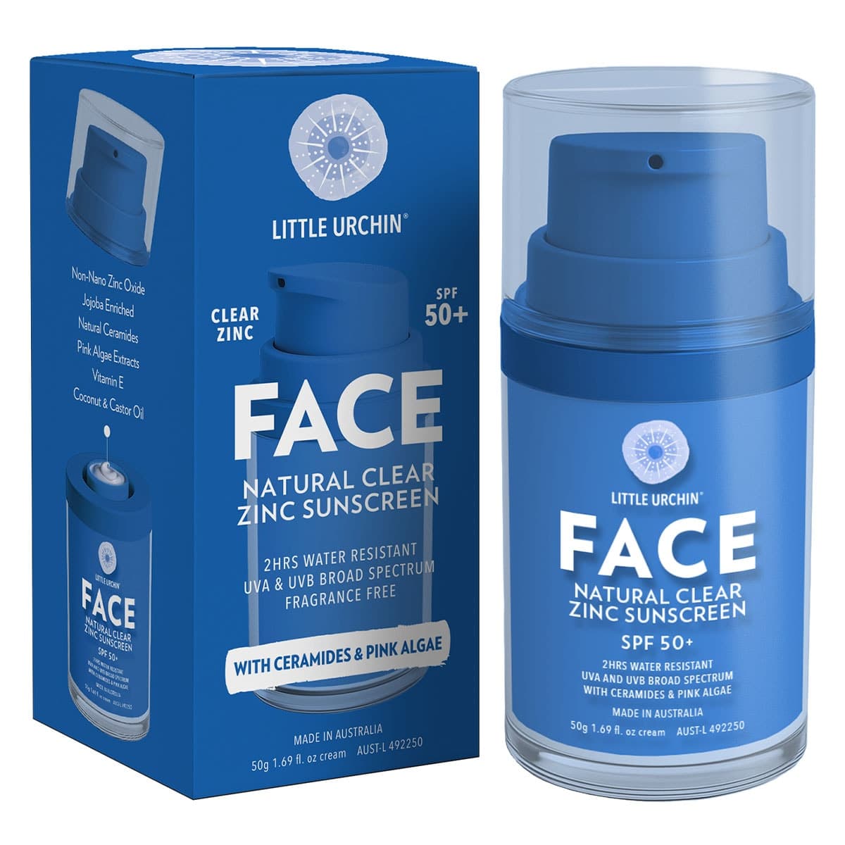 Little Urchin FACE Natural Clear Zinc Sunscreen SPF 50+ - 50g