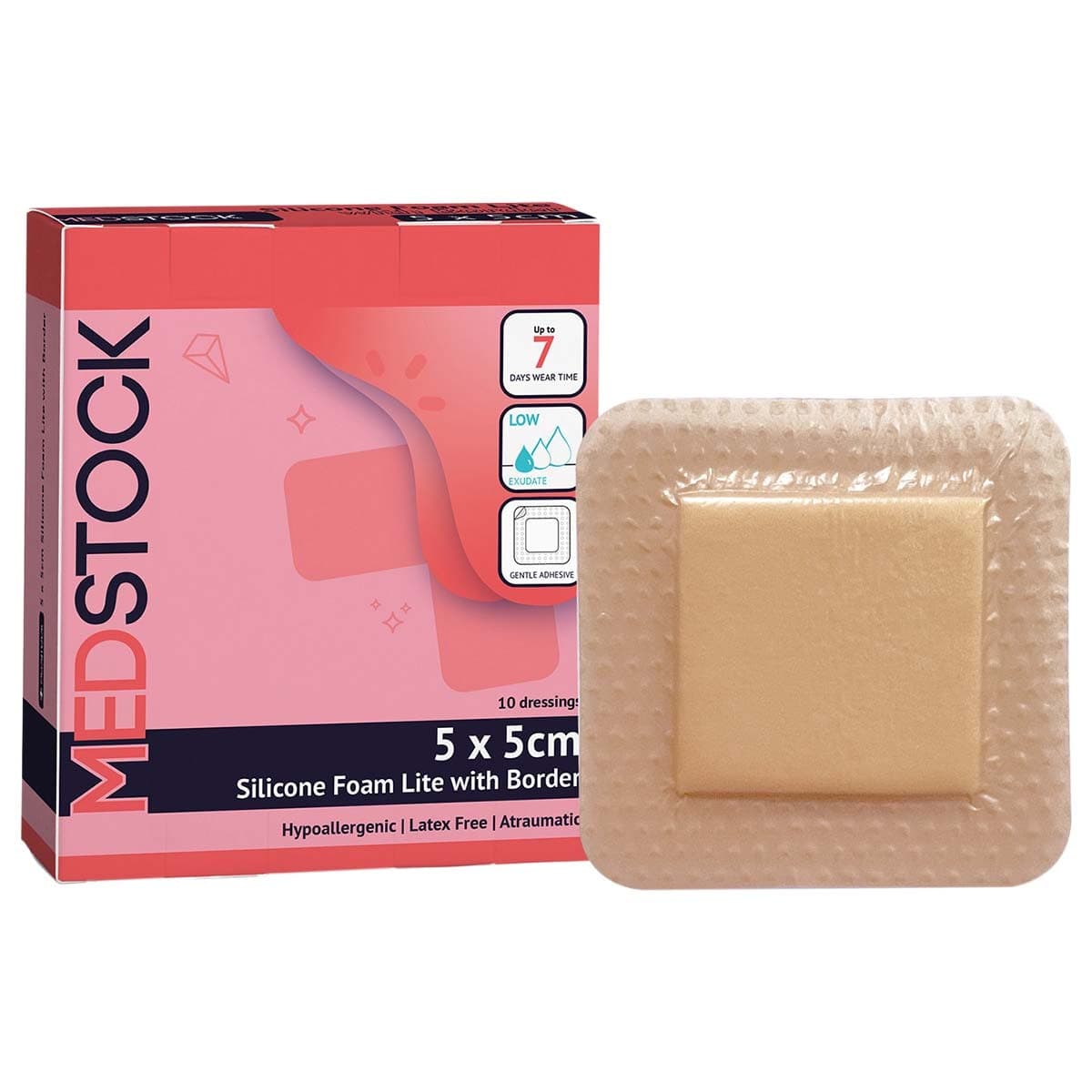 Medstock Silicone Foam Lite Dressing with Border 5cm x 5cm 10 Pack