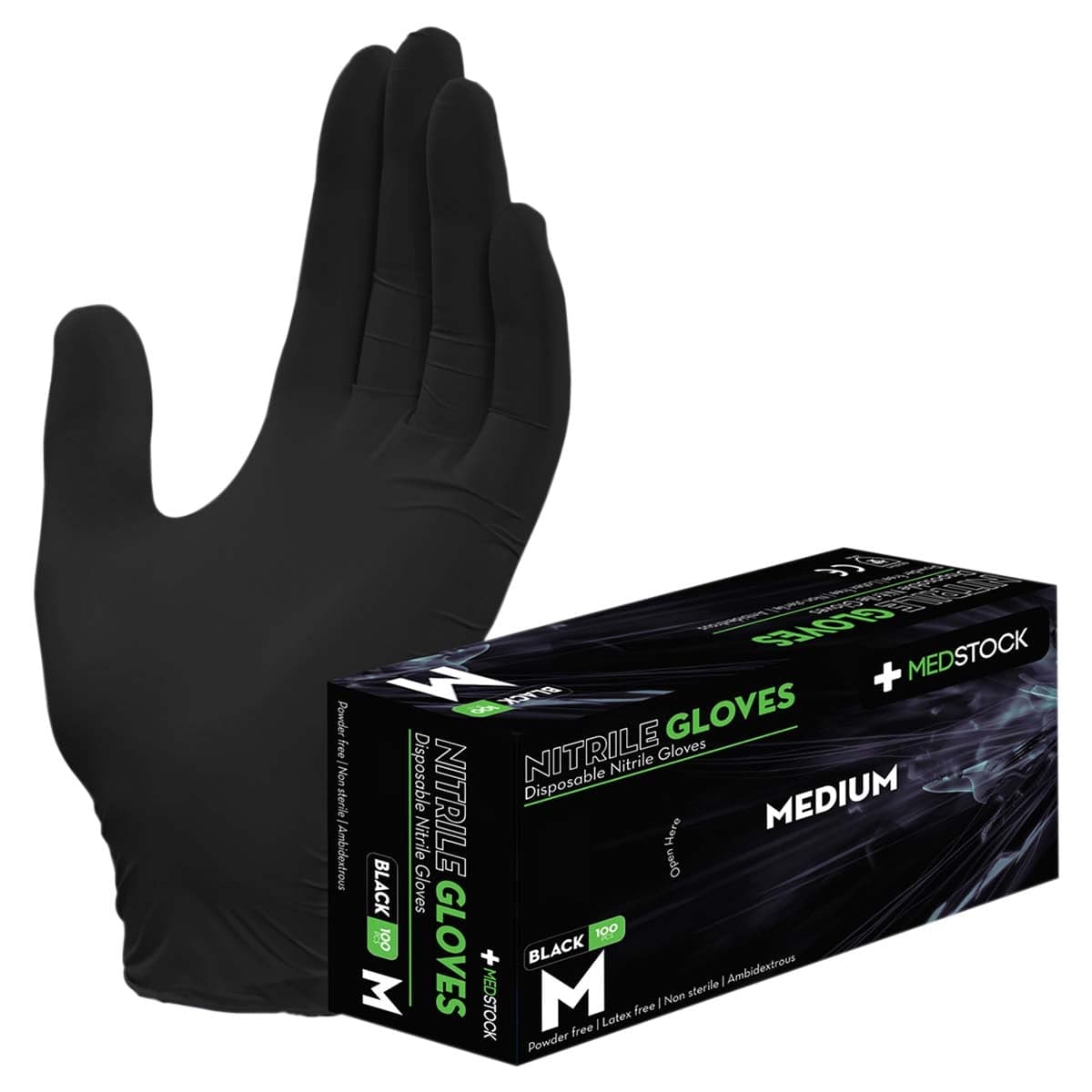 Medstock Black Disposable Nitrile Gloves Medium 100 Pack|Box
