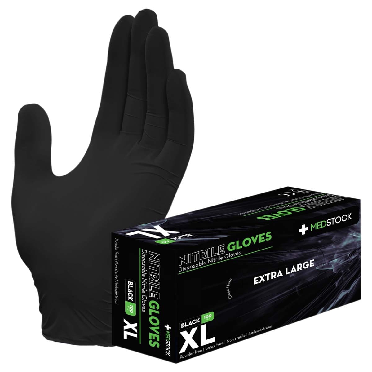 Medstock Black Disposable Nitrile Gloves X-Large 100 Pack|Box