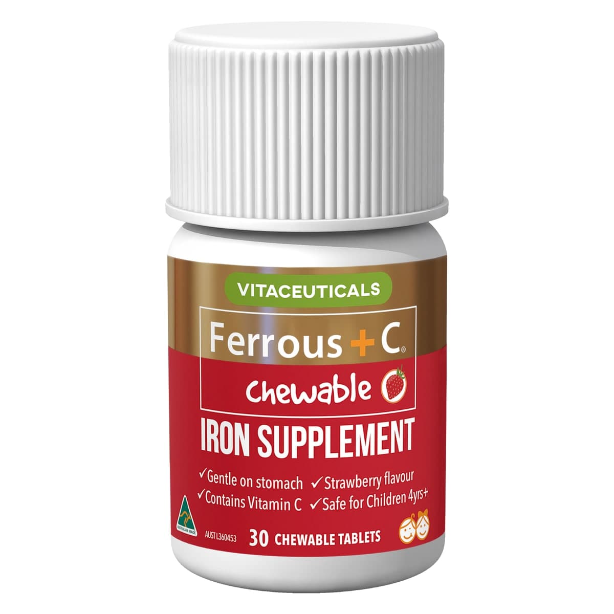 Vitaceuticals Ferrous + C Iron Supplement 30 Chewable Tablets