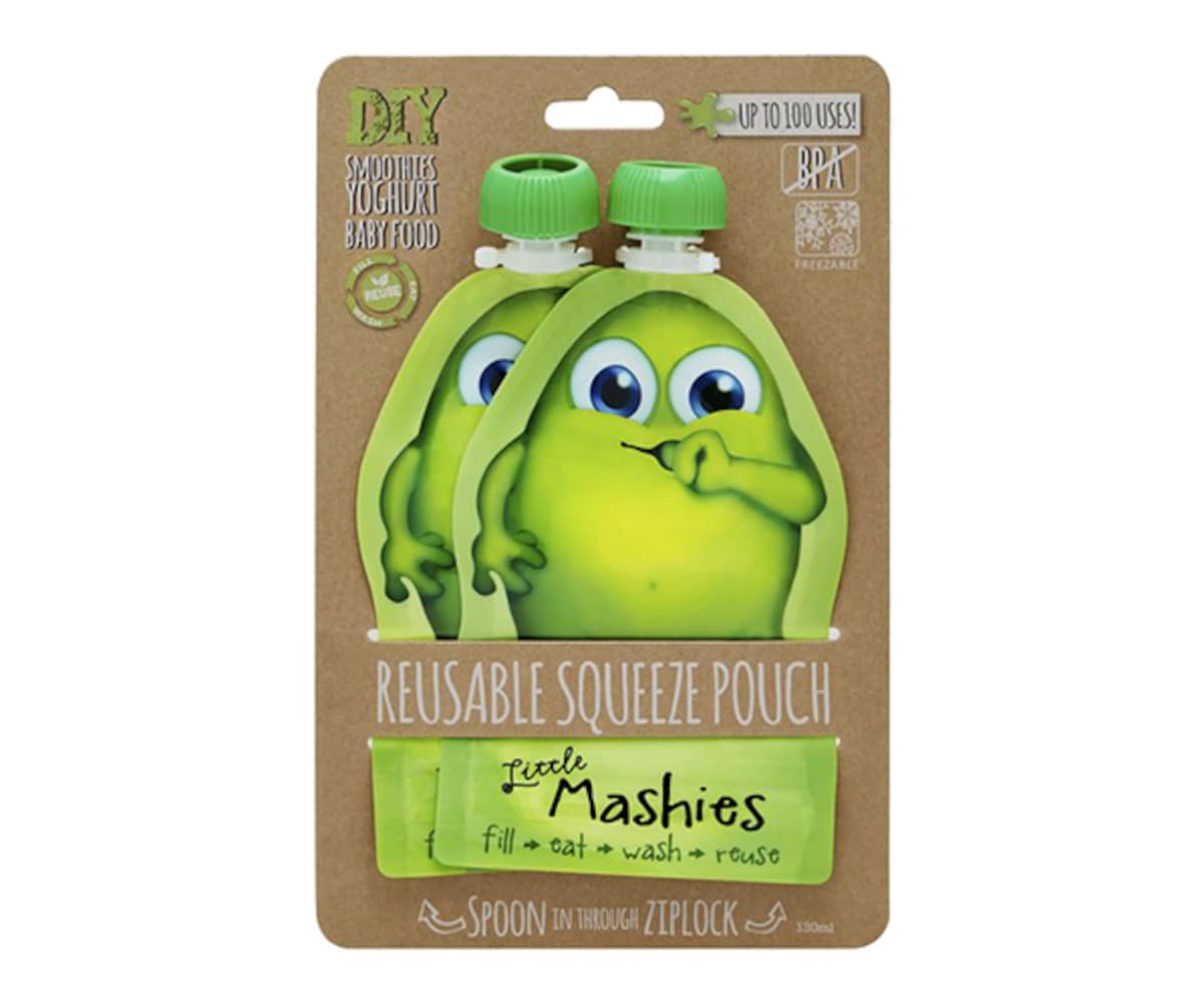 Little Mashies Reusable Squeeze Food Pouch Green 2 x 130ml