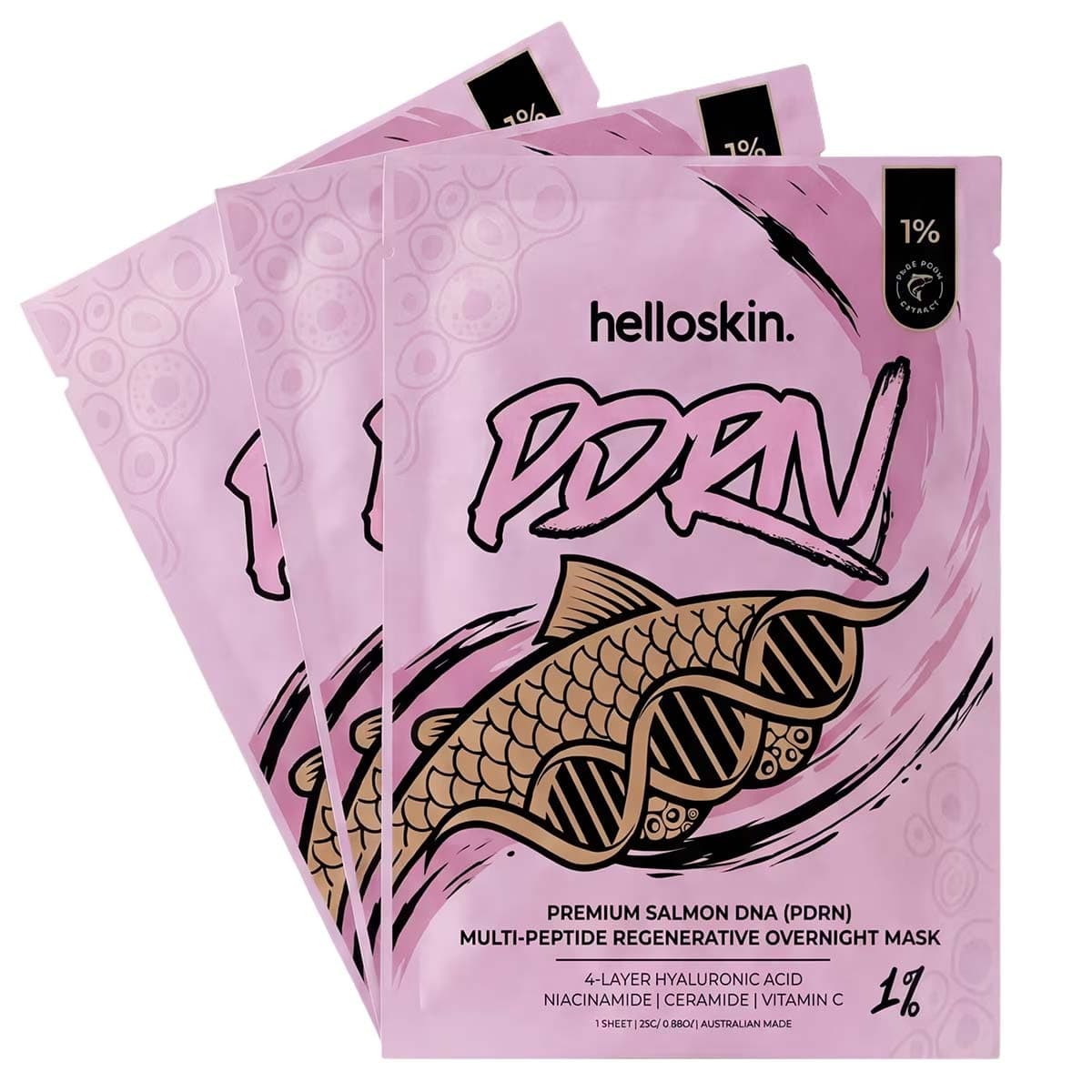 Hello Skin Premium Salmon DNA (1% PDRN) Multi-Peptide Overnight Regenerative Mask 3 Pack
