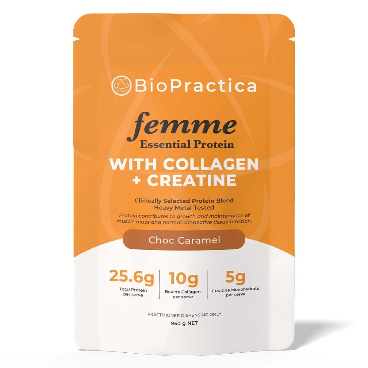 BioPractica Femme Essential Protein Powder With Creatine + Collagen Choc Caramel 950g
