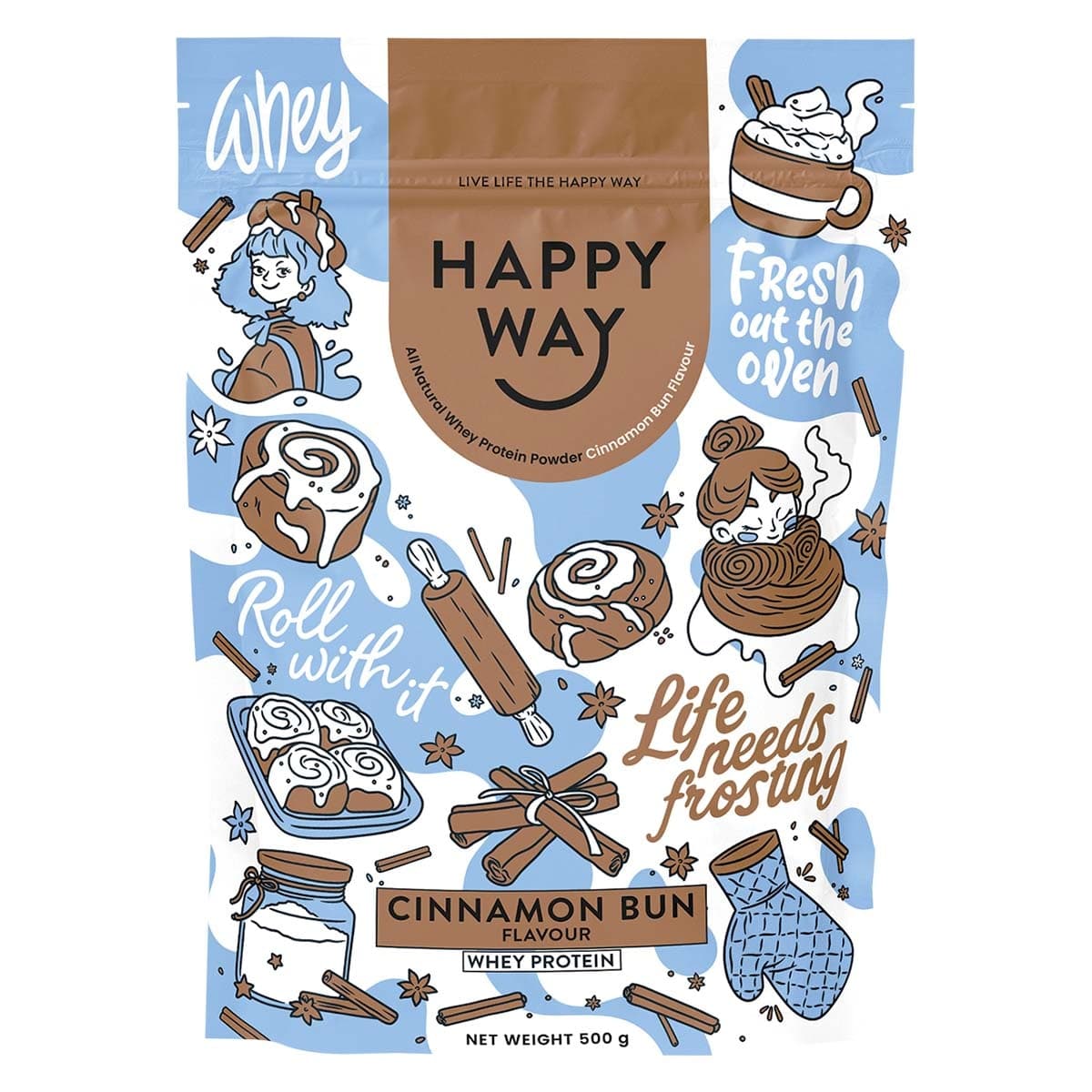 Happy Way Whey Protein Powder Cinnamon Bun 500g