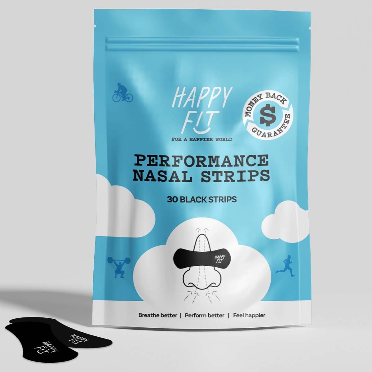 Happy Fit Performance Nasal Strips Black 30 Pack