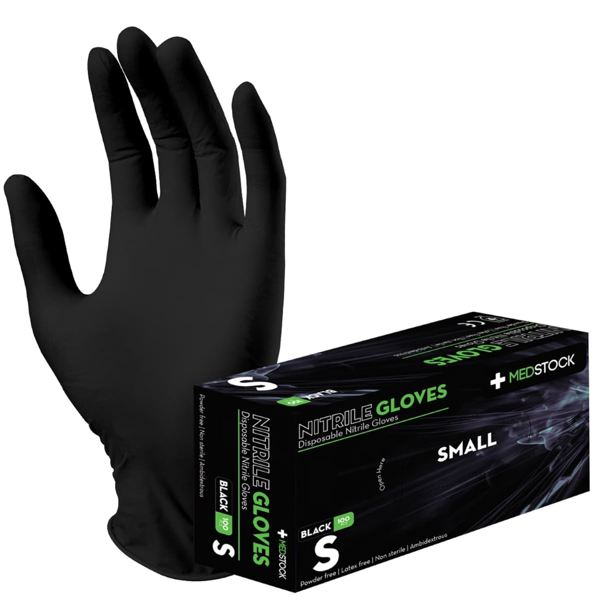 Medstock Black Disposable Nitrile Gloves Small 100 Pack|Box