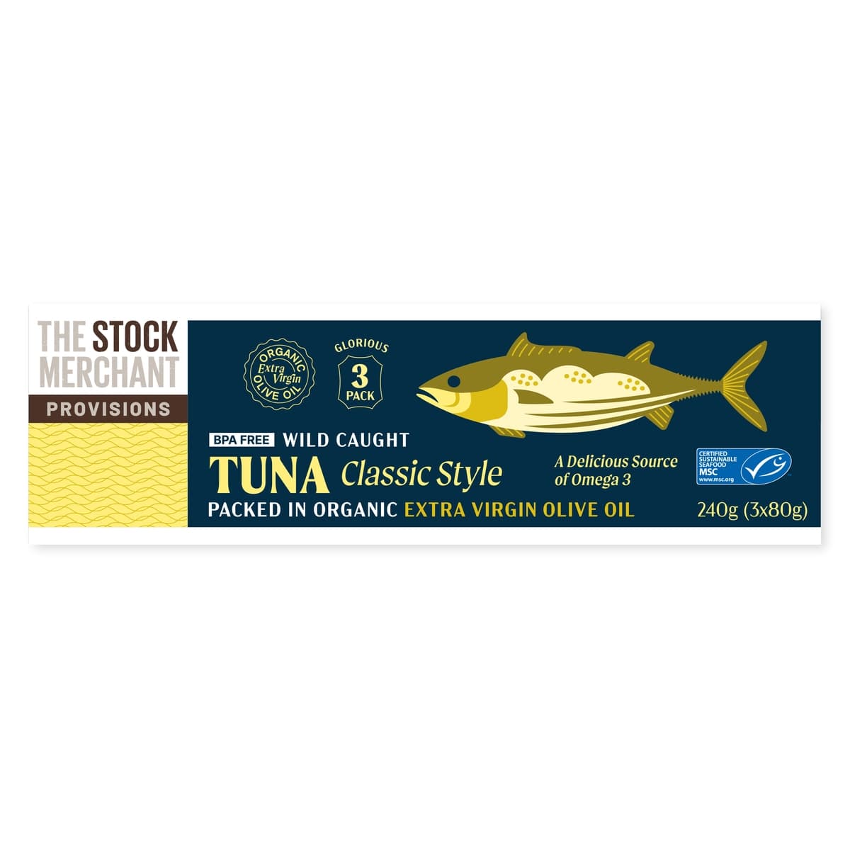 The Stock Merchant MSC Tuna in Organic Extra Virgin Olive Oil 3 x 80g