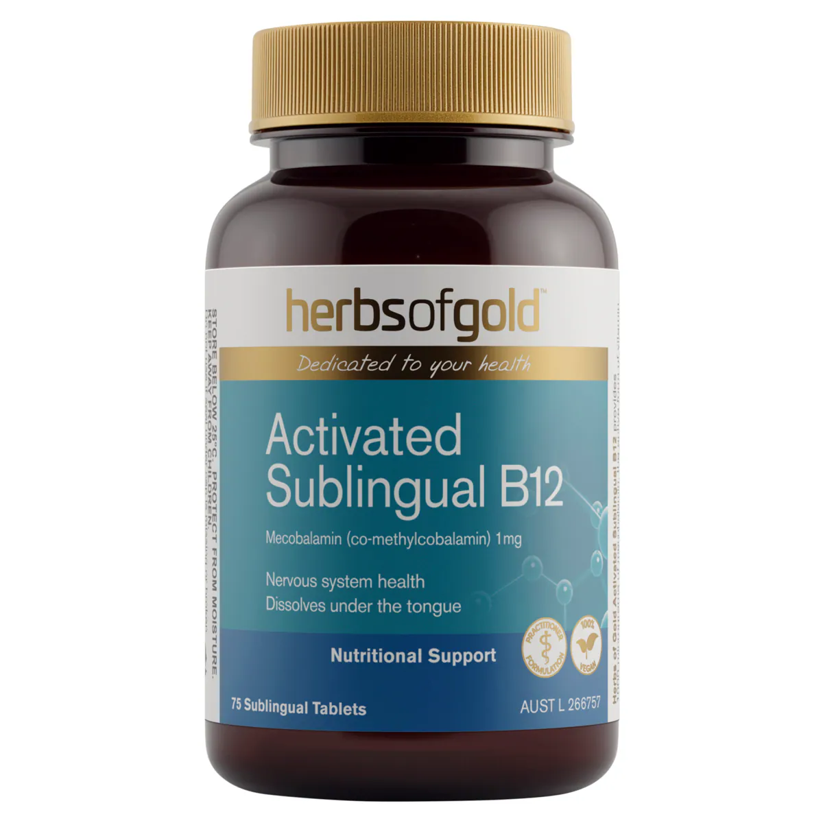 Herbs of Gold Activated Sublingual B12 75 Tablets