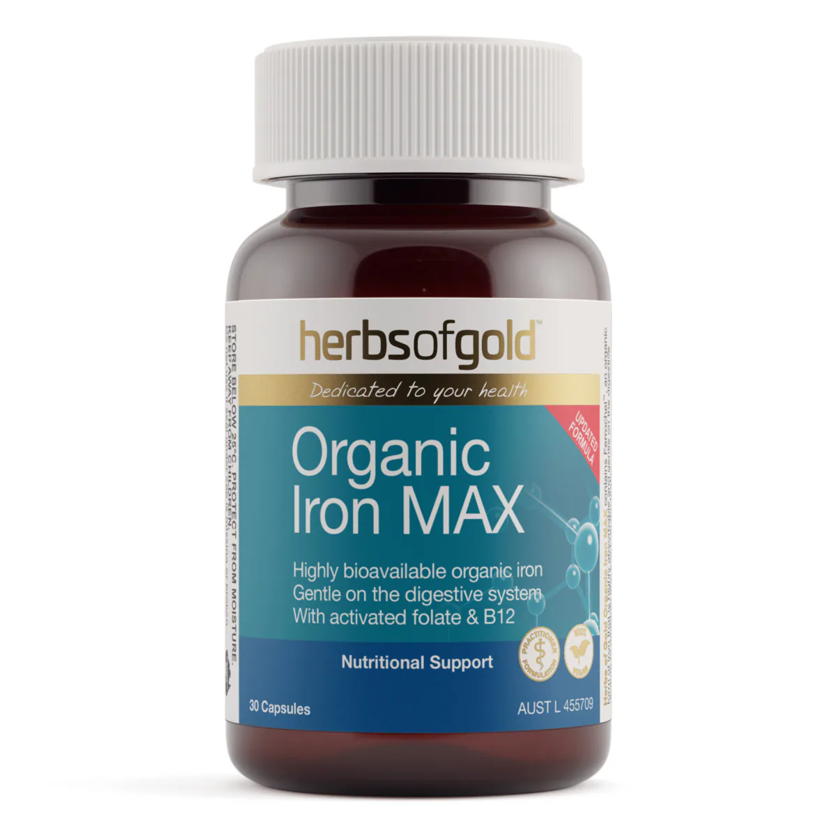 Herbs of Gold Organic Iron MAX 30 Capsules