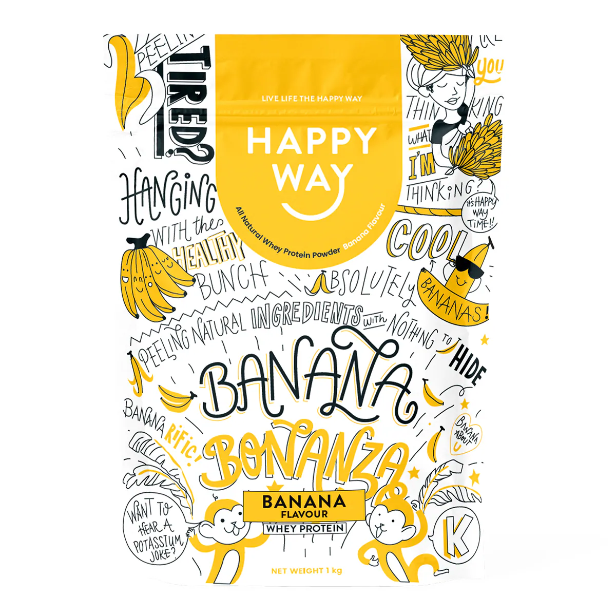 Happy Way Whey Protein Powder Banana 1kg