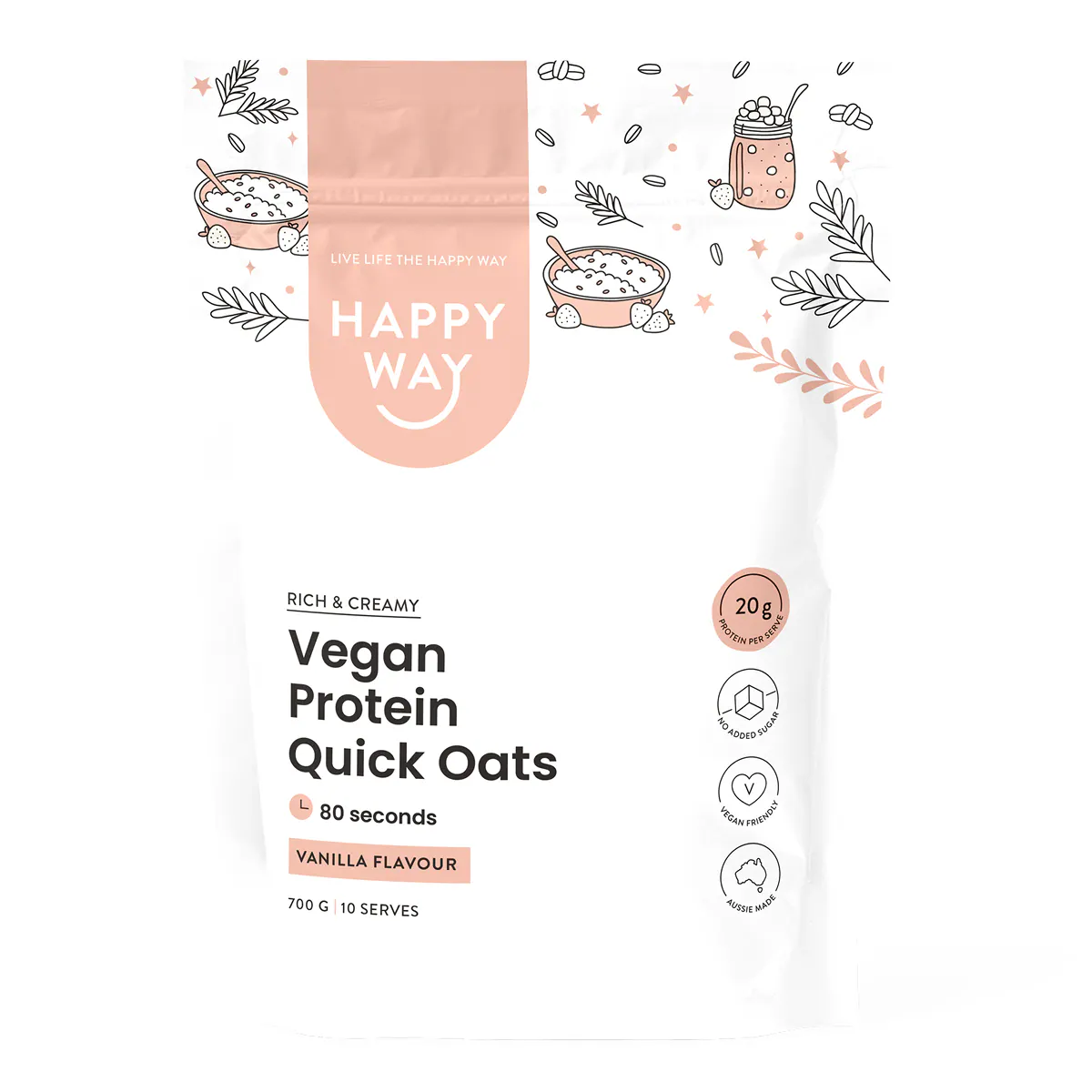 Happy Way Vegan Protein Quick Oats Vanilla 700g