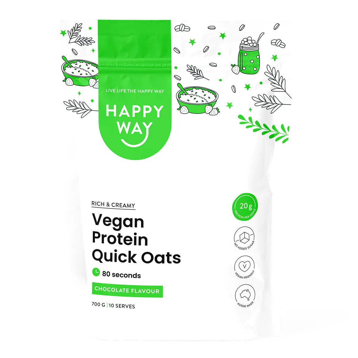 Happy Way Vegan Protein Quick Oats Chocolate 700g