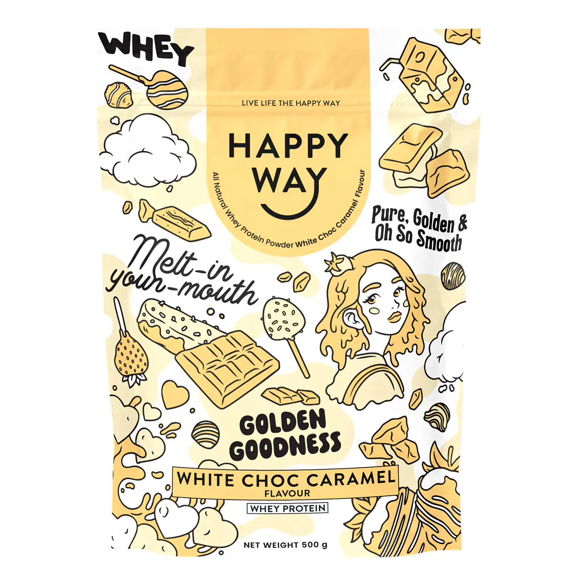 Happy Way White Choc Caramel Whey Protein Powder 500g